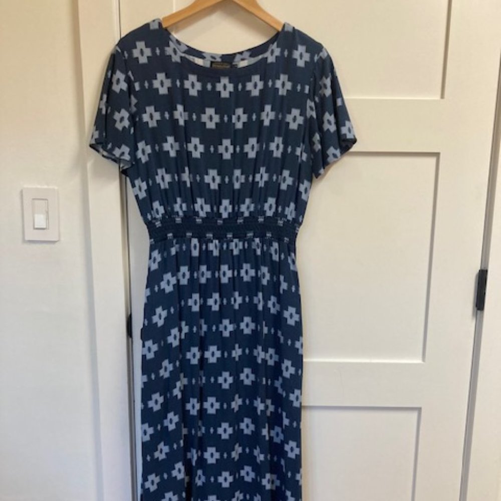 Pendleton Blue Patterned Midi Length Cotton Dress… - image 1